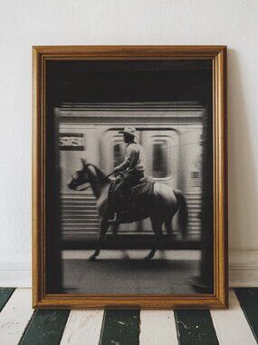 Cowboy Subway Poster Wall Art, Black White Western New York City Print Poster